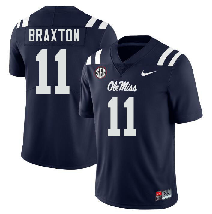Ole Miss Rebels #11 Jaylon Braxton College Football Jerseys Stitched-Navy